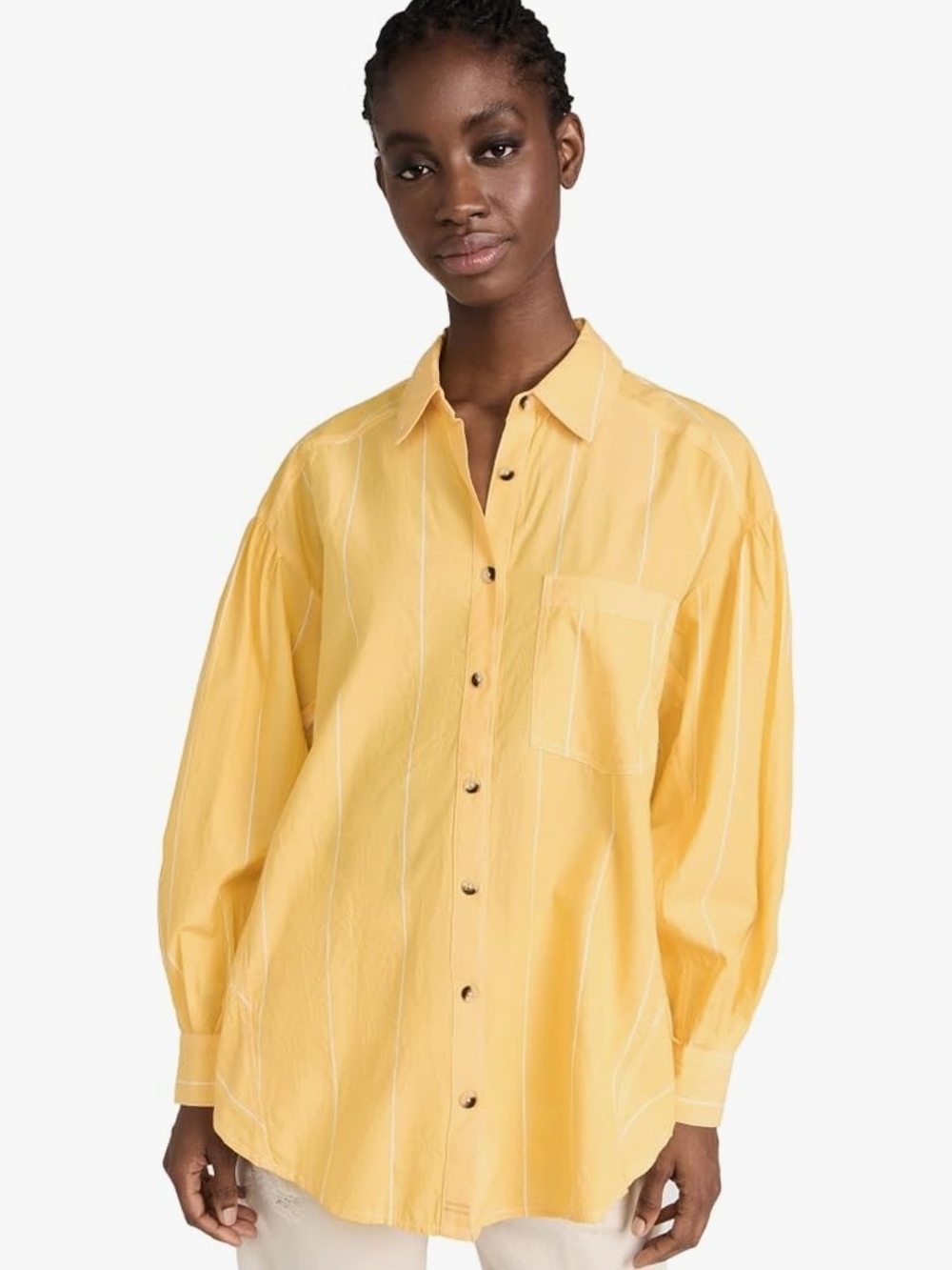 Yellow Oversized Stripe Button-Down Shirt